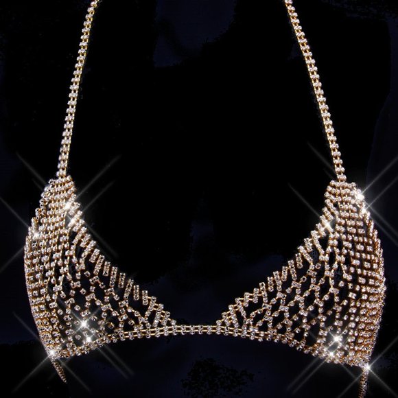 NEW Sparkling Bling Swarovski Crystal Bikini Body Chain Bra Top & Thong … - Picture 8 of 16